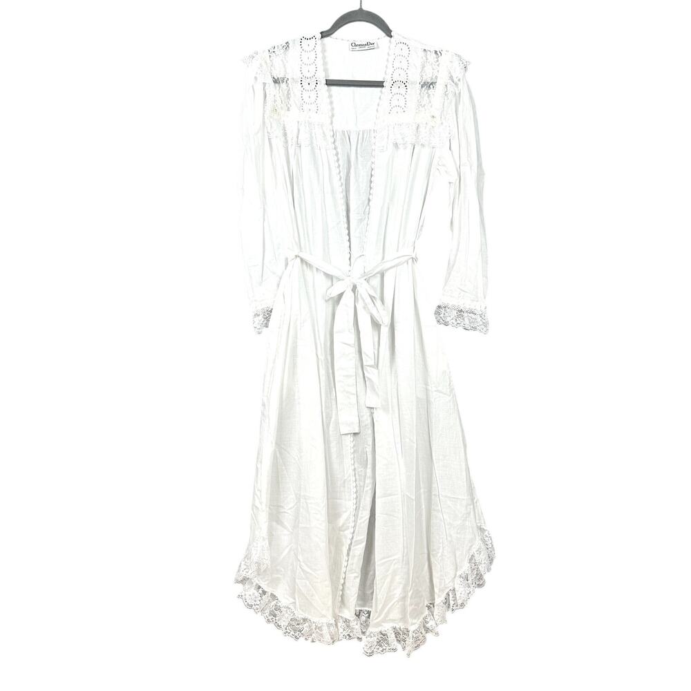 VTG Christian Dior White Lace Nightgown & Robe M 2 Piece Set Bride Romantic NEW - Picture 7 of 16